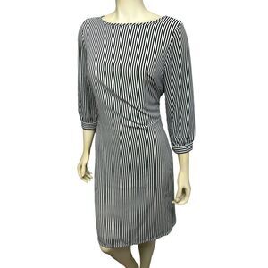 Apt. 9 Black and White Striped 3/4 Sleeve Knee Length Apron Sheath Dress Belt